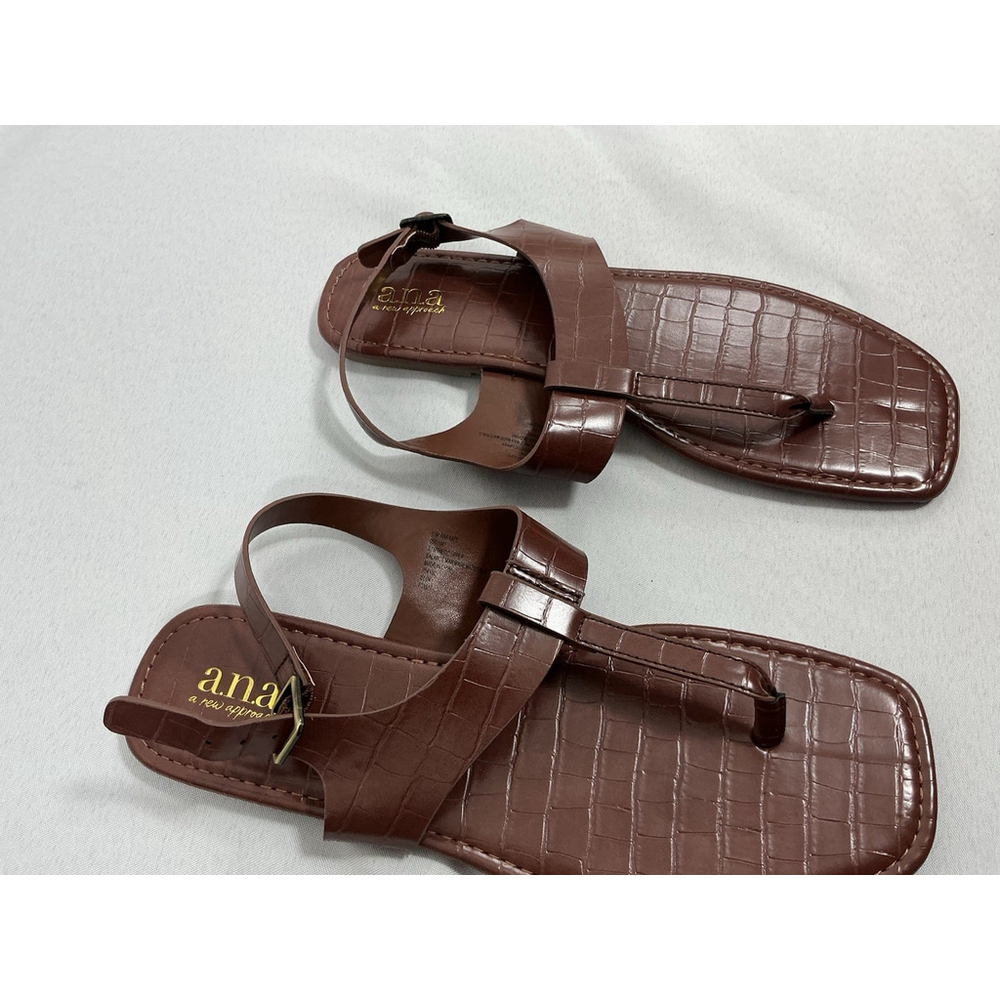Womans Ana Kate Slipon Flat Sandals 11 M Brown Thong Ankle Strap NWOT